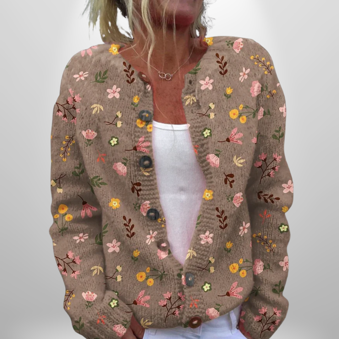 Elva™ | Camel Brown Knitted Cardigan with Pattern