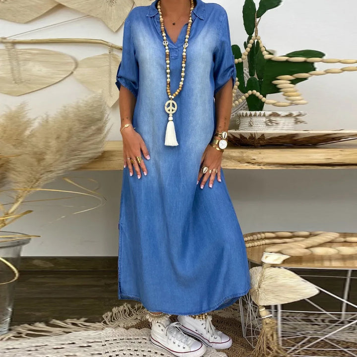 Marina™ | Denim‑Look Maxi Dress
