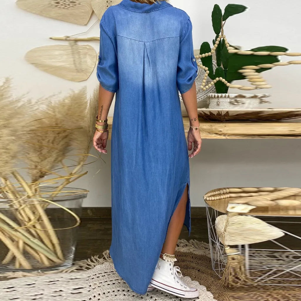 Marina™ | Denim‑Look Maxi Dress