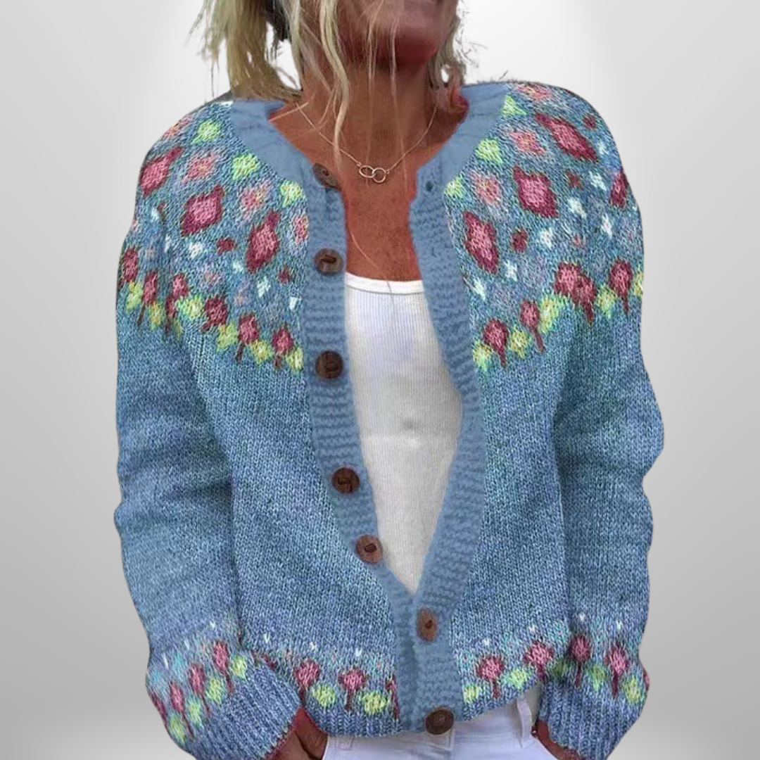 Elva™ | Blue Loose-Knit Patterned Cardigan