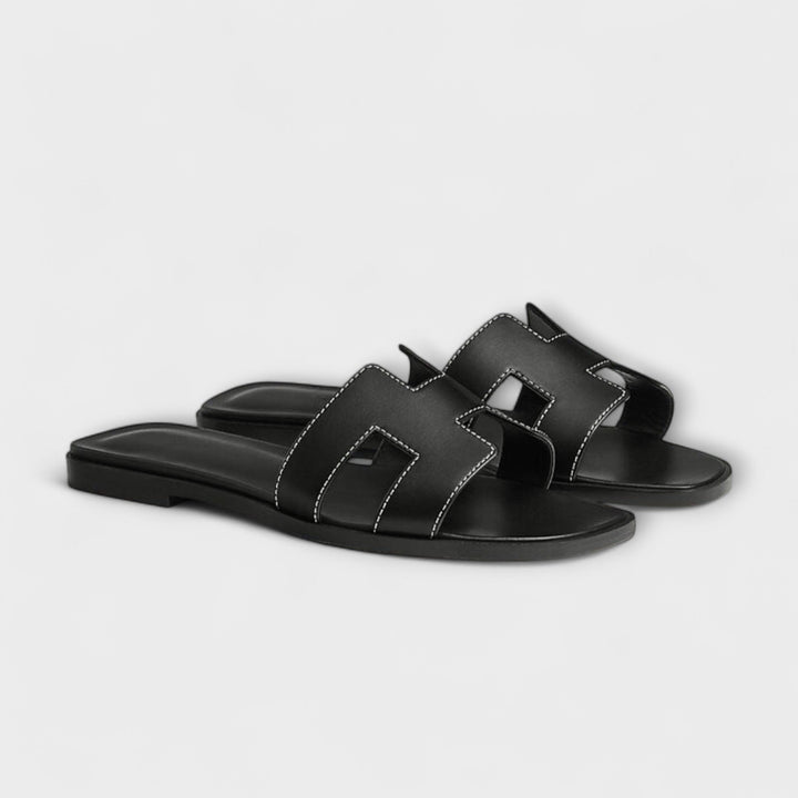 Nelia – Flat Summer Slippers with Decorative Stitching