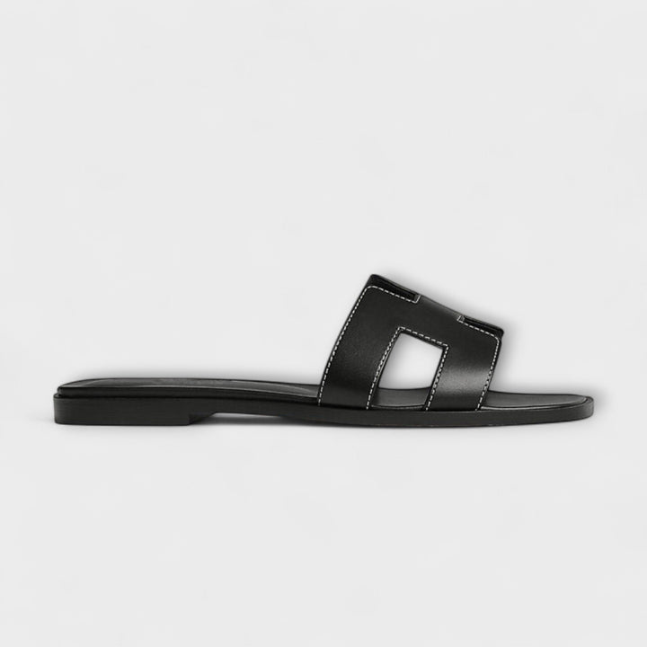 Nelia – Flat Summer Slippers with Decorative Stitching