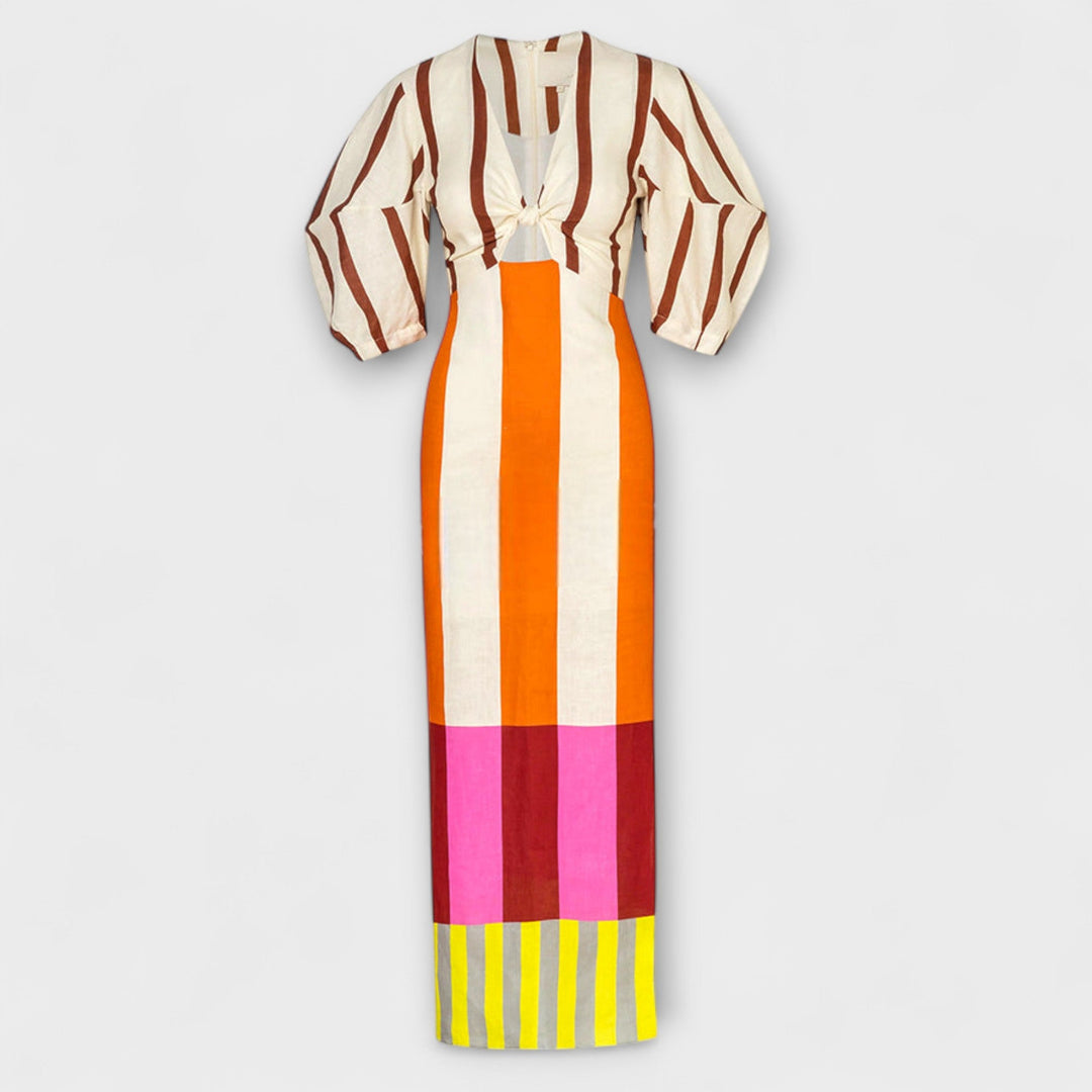 Kaya - Maxi Dress with Front Cut-Out and Puff Sleeves