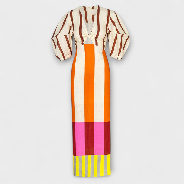 Kaya - Maxi Dress with Front Cut-Out and Puff Sleeves