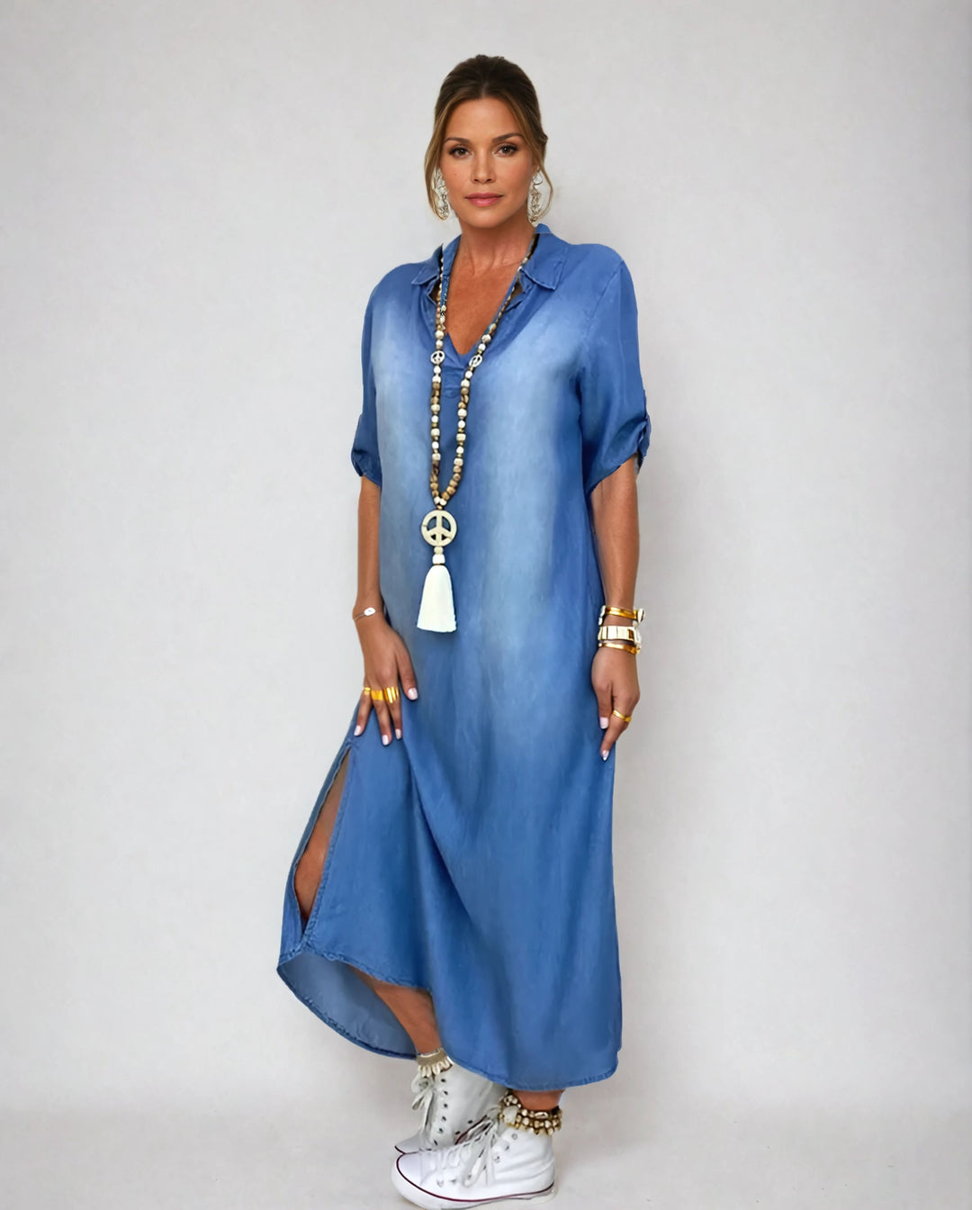 Marina™ | Denim‑Look Maxi Dress