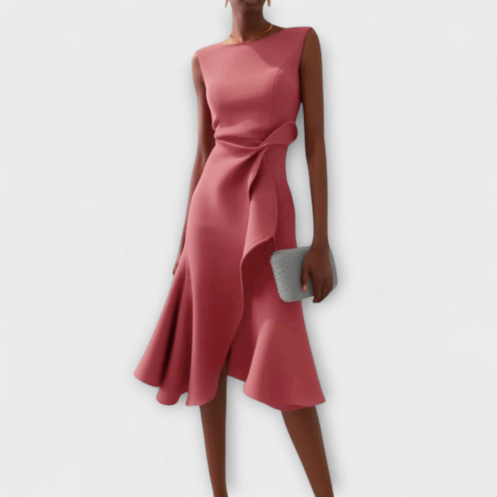 Aveline – Sculpted Ruffle Midi Dress