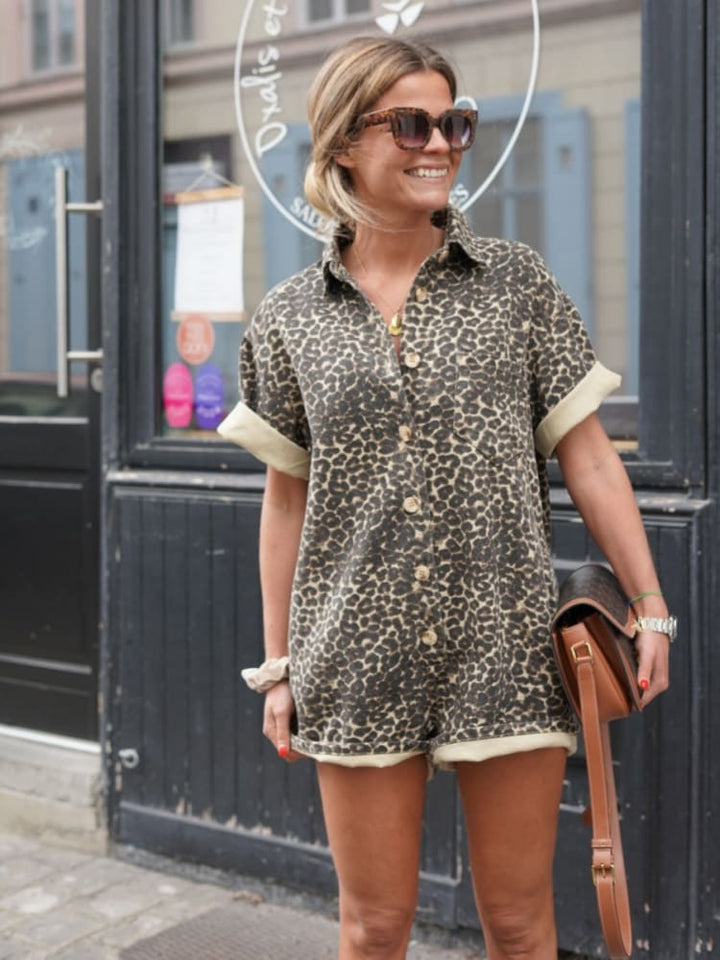 Mia™ | Leopard Button‑Up Jumpsuit