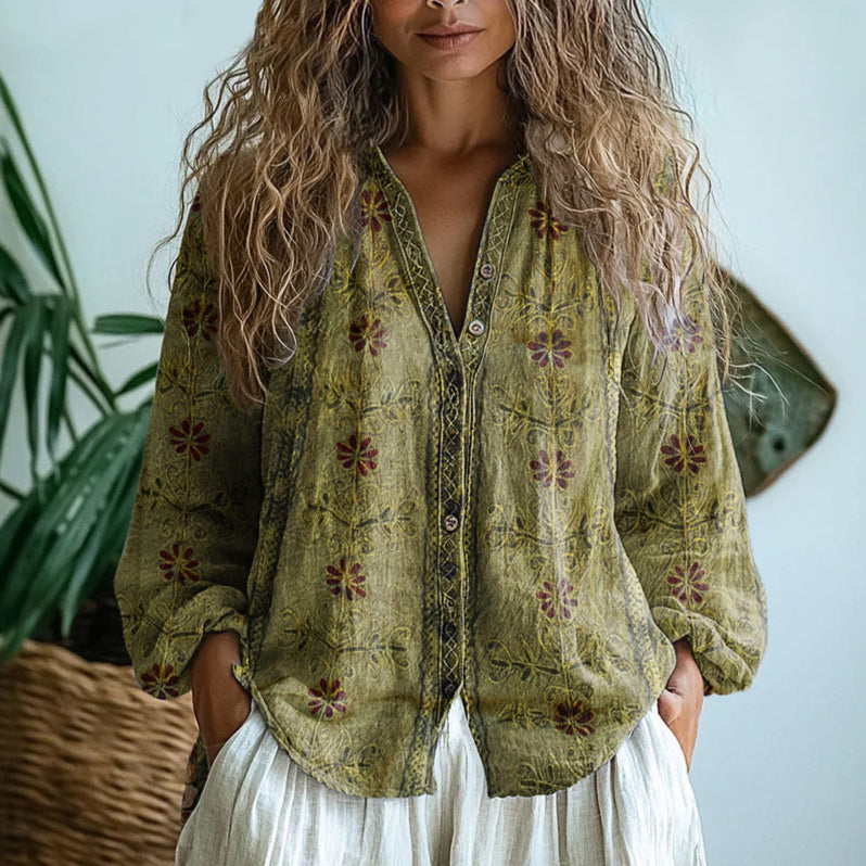 Seliora™ | Leaf Print Blouse