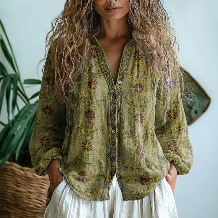 Seliora™ | Leaf Print Blouse