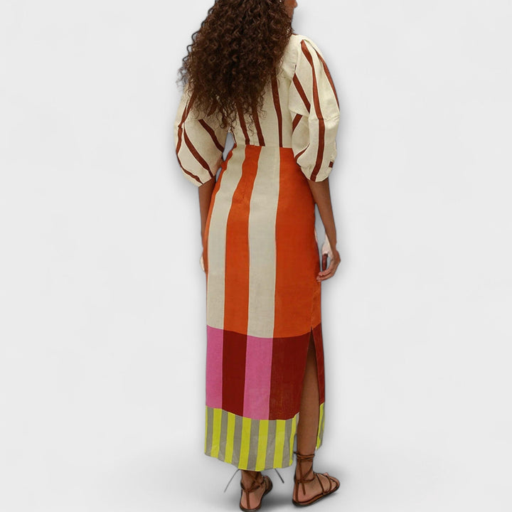Kaya - Maxi Dress with Front Cut-Out and Puff Sleeves