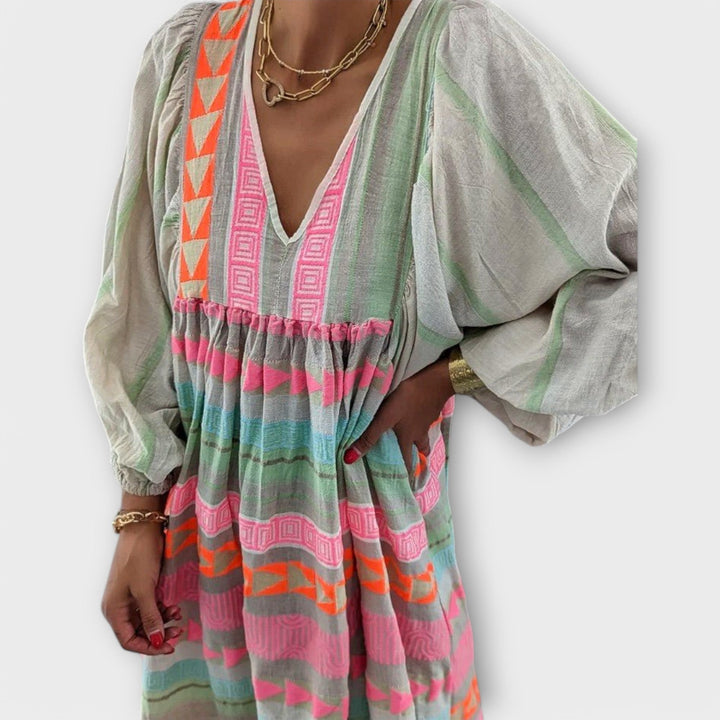 Kaia – Boho Embroidered Maxi Dress