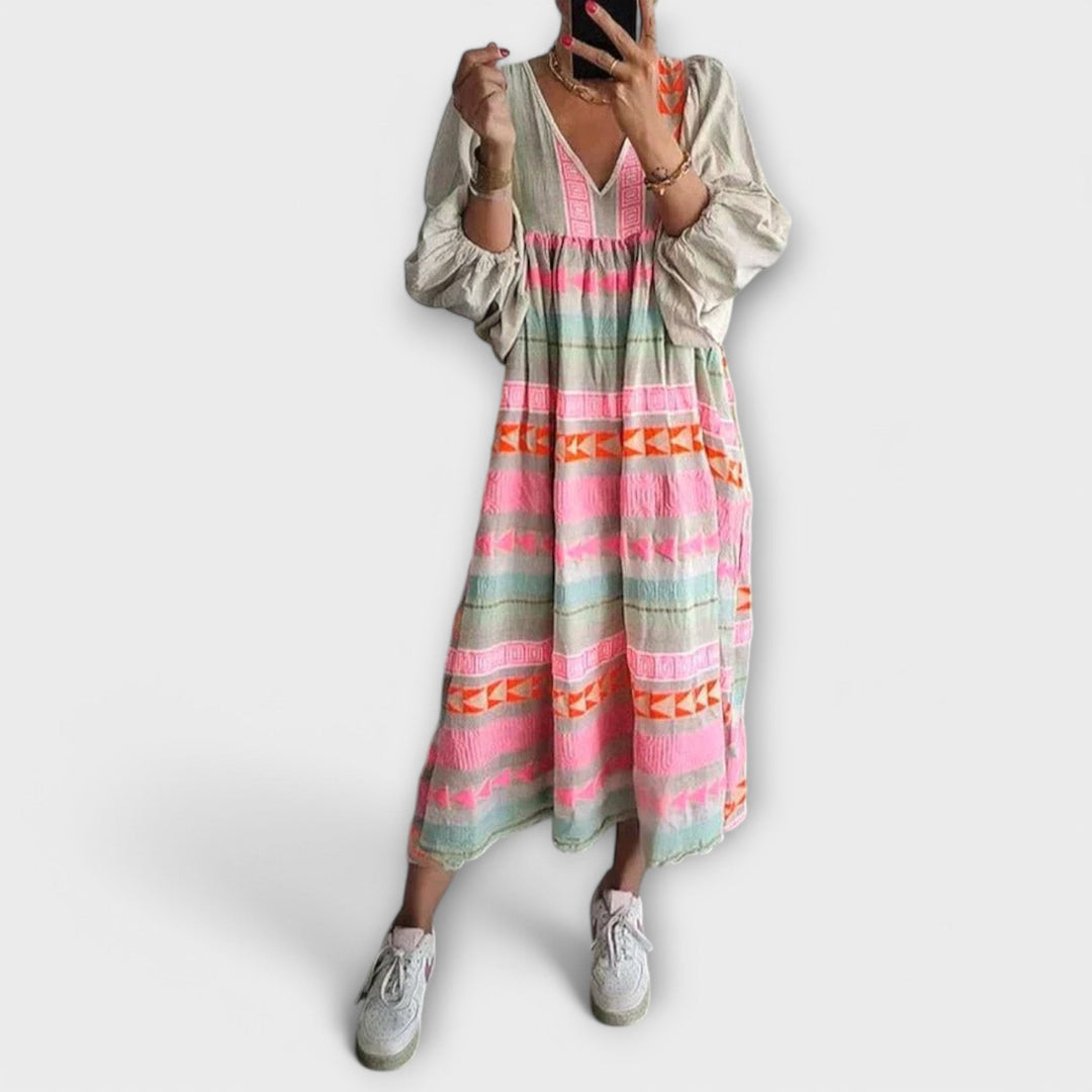 Kaia – Boho Embroidered Maxi Dress