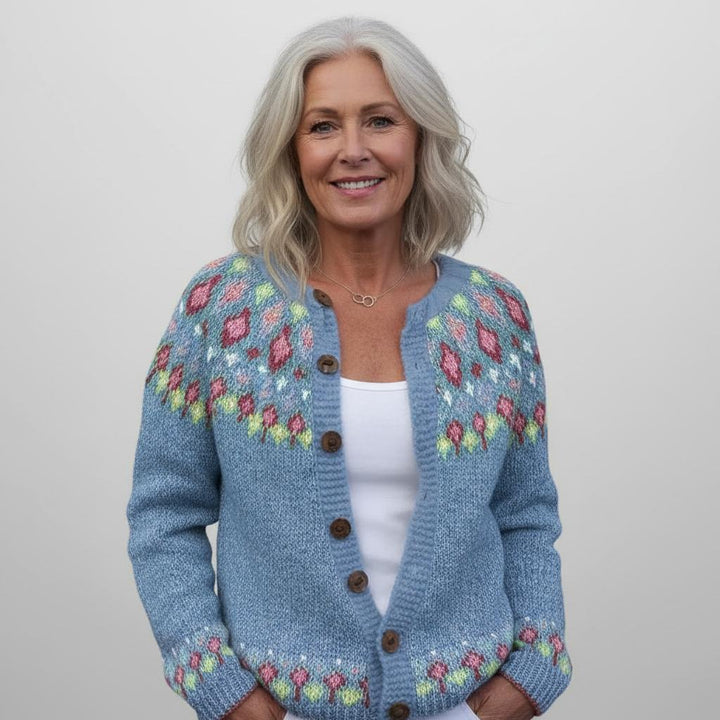 Elva™ | Blue Loose-Knit Patterned Cardigan